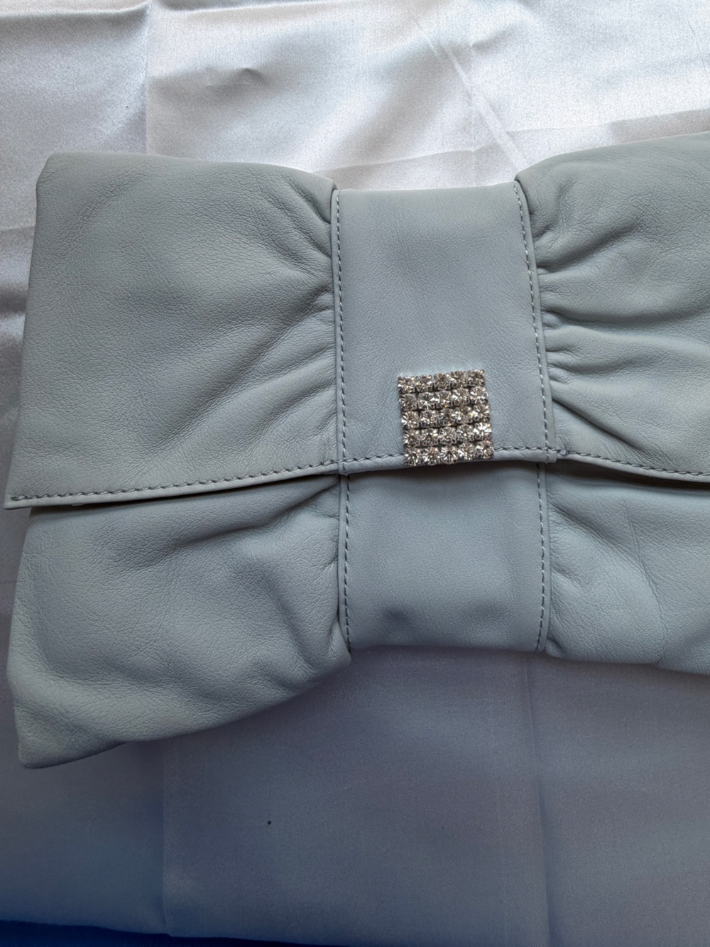 Banana Republic Light Blue Leather Clutch with Rhinestone Accent